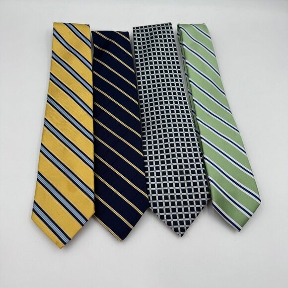 Nautica 100% Silk Four-Tie Bundle In Yellow Navy Green & Geometric Pattern - Picture 1 of 6